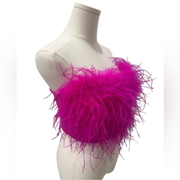 Fashion Nova Luxe Hot Pink Feathered Strapless Corset Size L - Picture 4 of 4